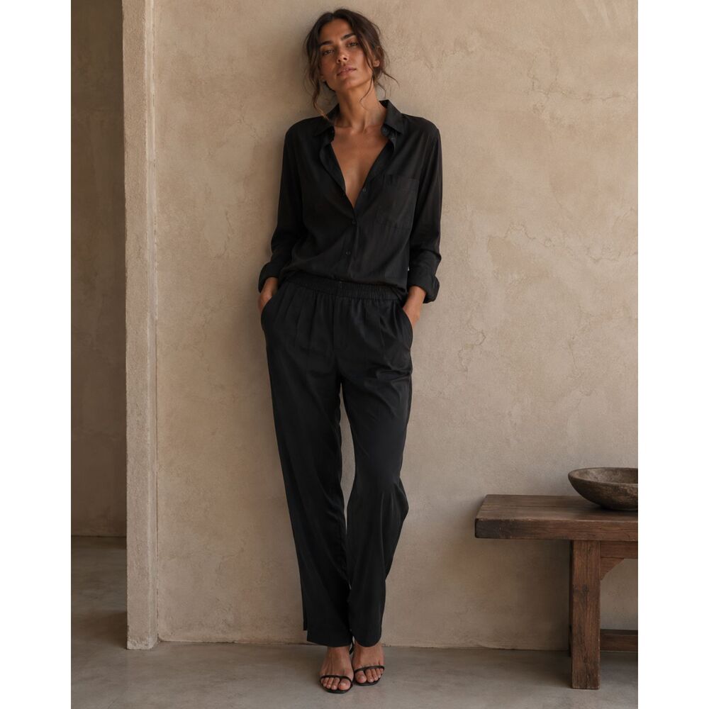 Nili Lotan Safi Black Cropped Tapered Pull-On Pants Trousers  Women’s Size Small